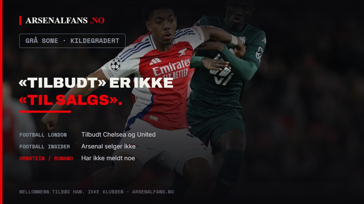 Myles Lewis-Skelly i Arsenal-drakt. Kildene spriker om han er til salgs.